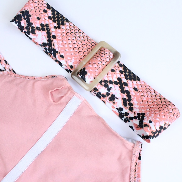 Reptile Print Pink Belted Monokini One Piece - Picture 7 of 9